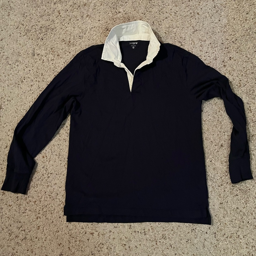 J.Crew Navy and White Polo Rugby Shirt